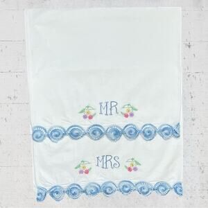 King Size Hand Embroidered Crochet Mr & Mrs Pillowcases Cottagecore